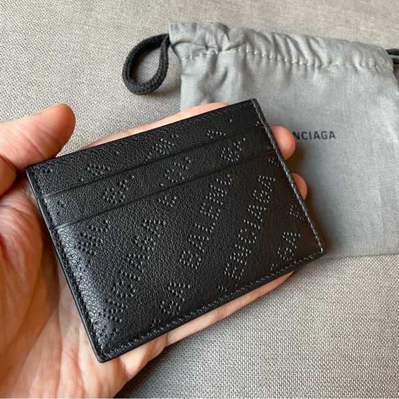 BALENCIAGA Perforated Logo Leather Card Case - Picture 3 of 4